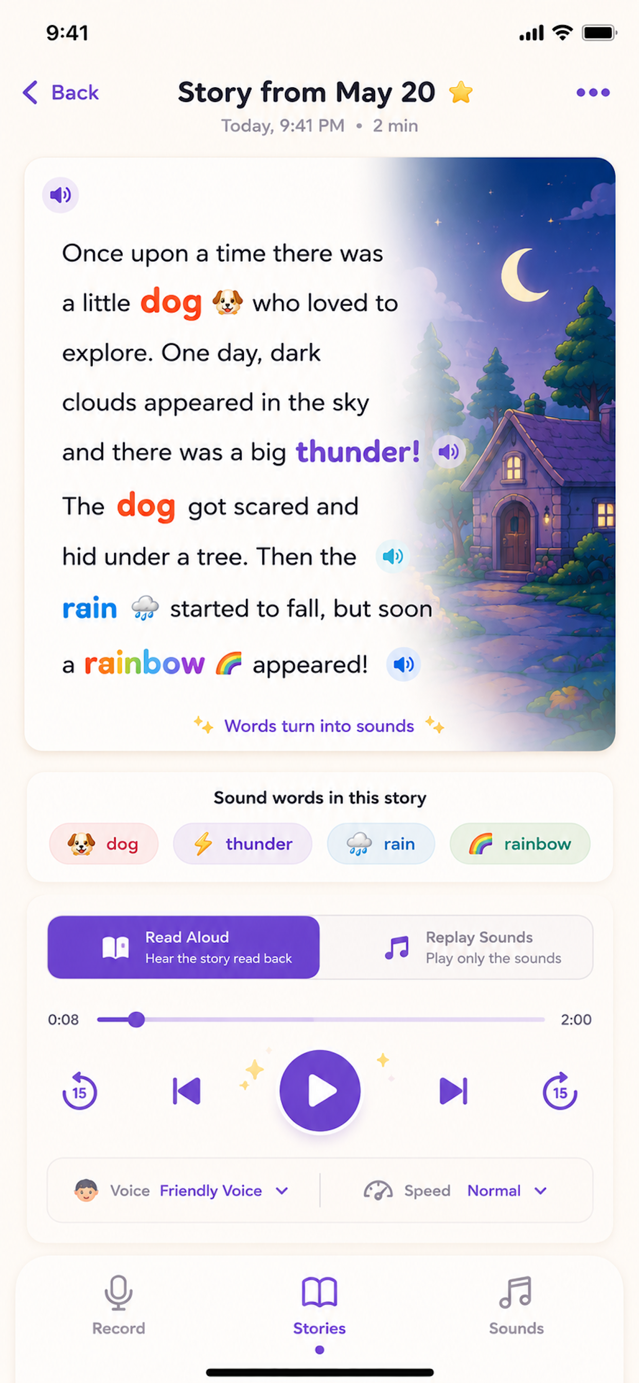 WhizzyTales kids storytelling app screen